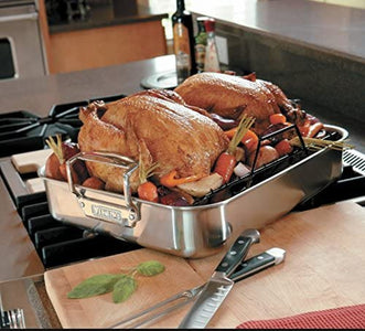 Viking Culinary 3-Ply Stainless Steel Roasting Pan, Includes a Nonstick Rack, Dishwasher, Oven Safe, Works on All Cooktops Including Induction