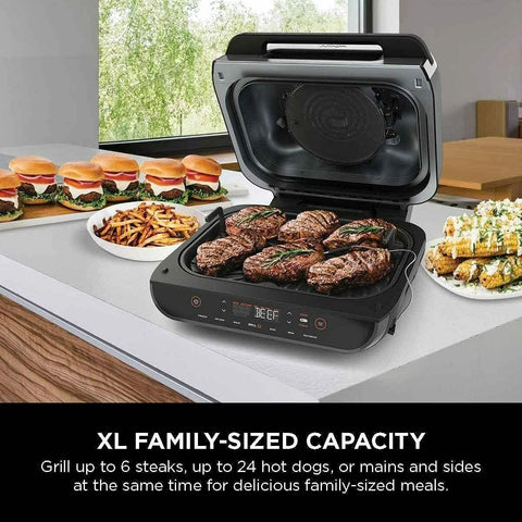 Image of Ninja FG551 Foodi Smart XL 6-In-1 Indoor Grill with 4-Quart Air Fryer Roast Bake Dehydrate Broil and Leave-In Thermometer, with Extra Large Capacity, and a Stainless Steel Finish (Renewed)