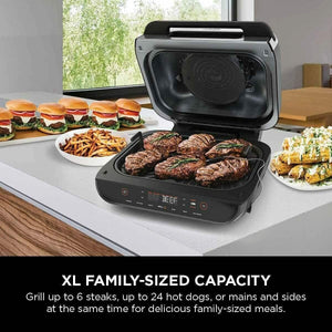 Ninja FG551 Foodi Smart XL 6-In-1 Indoor Grill with 4-Quart Air Fryer Roast Bake Dehydrate Broil and Leave-In Thermometer, with Extra Large Capacity, and a Stainless Steel Finish (Renewed)