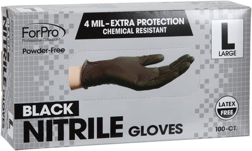 Forpro Disposable Nitrile Gloves, Chemical Resistant, Powder-Free, Latex-Free, Non-Sterile, Food Safe, 4 Mil, Black, Large, 100-Count