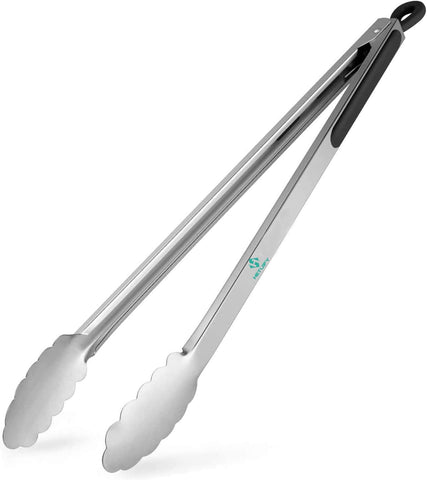 Image of BBQ Tongs for Grilling, 17" Long Kitchen Cooking Stainless Steel Heavy Duty Locking Grill Tongs with Soft Grip Silicone Handle
