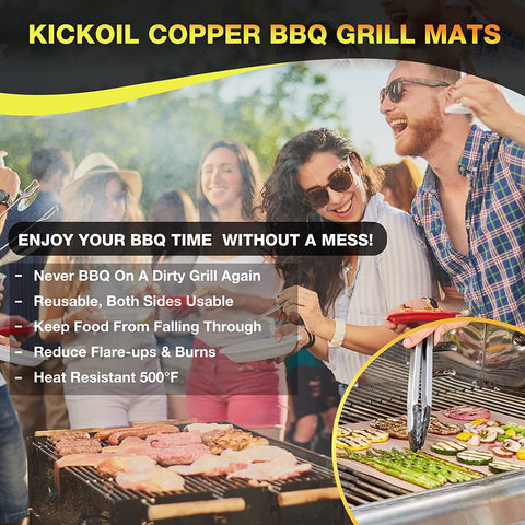 Image of Grill Mats for Outdoor Grill BBQ Grill Mat Set of 3 Nonstick Copper Grill Mat Heavy Duty Reusable Barbecue Grill Sheets BBQ Accessories Grill Tools Works on Electric Grill Gas Charcoal RV Camping