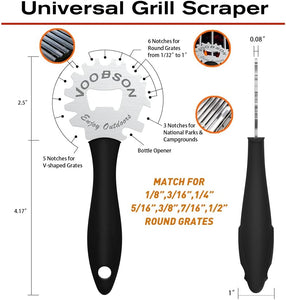 Grill Scraper Tool - Bristle Free Safe BBQ Cleaner with 1 Reusable Cleaning Gloves - Stainless Steel Heavy Duty Barbecue Brush Substitute Extended Handle & Bottle Opener Accessories