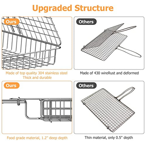 Image of ORDORA Grill Basket, Fish Grill Basket, Rustproof 304 Stainless Steel BBQ Grilling Basket for Meat,Steak, Shrimp, Vegetables, Chops, Heavy Duty Grill Basket Outdoor Grill Accessories
