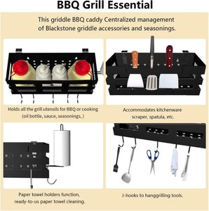 Griddle Caddy for 28"/36" Blackstone Griddles, Space Saving Blackstone Griddle Accessories for Outdoor Grill, BBQ Accessories Organizer with Paper Towel Holder