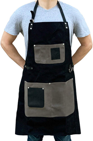 Image of Grill Apron - Adjustable Waxed Canvas Cooking Apron - XXL - Heavy Duty Smoker Apron