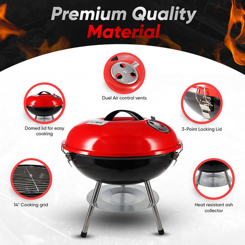 Image of Gas One – 14-Inch Portable Barbecue Grill with 3-Point Locking Lid for Heat Preservation – Dual Venting System – Small Charcoal Grill for Backyard, Camping, Boat