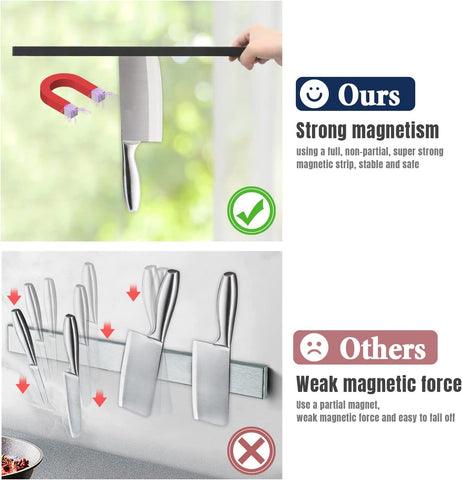 Image of Magnetic Knife Holder for Wall—With 3 Hooks, No Drilling 16 Inch Black Knife Magnetic Strip, Powerful Knife Magnet Rack, Include Adhesive Tape and Screws for Knives, Utensils, and Tools