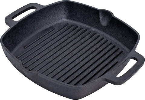 Image of 10" Square Cast Iron Grill Pan Steak Pan Pre Seasoned Grill Pan with Easy Grease Drain Spout, with Large Loop Handles for Grilling Bacon, Steak, and Meats