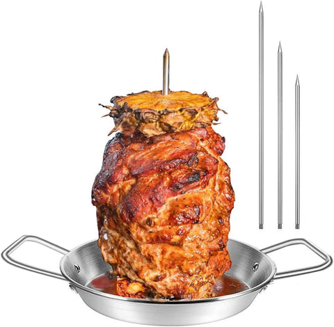 Image of Barbecue Hack Vertical Skewers,Stainless Tacos Al Pastor Skewer Stand for Grill or Oven with 3 Spike,Removable Grilling Meat Spit for Grilling Al Pastor and Shawarma Brazilian Churrasco Chickens Kebab