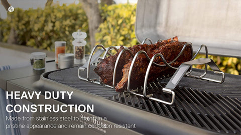 Image of Everdure Rib Rack for Smoking and Grilling, Stainless Steel Meat Rack for Charcoal or Smoker Grill with Easy Grip Handles, Great for Whole Roasts or Racks of Ribs, Dishwasher Safe