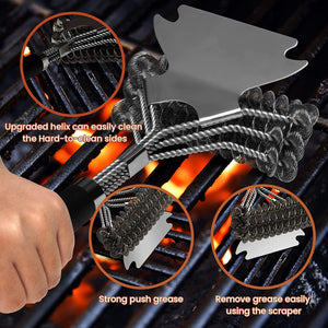2-Pack Grill Brush and Scraper, Safe BBQ Grill Cleaner Brush, 18" Stainless Steel Wire Bristle Free with Exchangeable Handle for All Grates, Gifts for Men Dad
