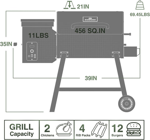 Image of Wood Pellet Grill & Smoker 8-In-1 Multifunctional Portable BBQ Grill with Automatic Temperature Control, Rugged Wheels & Rain Cover, for Backyard Camping Outdoor Cooking Smoke, Bake and Roast