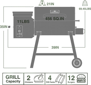 Wood Pellet Grill & Smoker 8-In-1 Multifunctional Portable BBQ Grill with Automatic Temperature Control, Rugged Wheels & Rain Cover, for Backyard Camping Outdoor Cooking Smoke, Bake and Roast