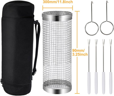 Image of Bbq Rolling Grilling Baskets Storage Bags for Outdoor Grilling,2Pcs Large Portable round Grilling Baskets Pouch,Stainless Steel Net Tube Grill Mesh Adjustable Cloth Bag for Camping and Hiking Barbequ