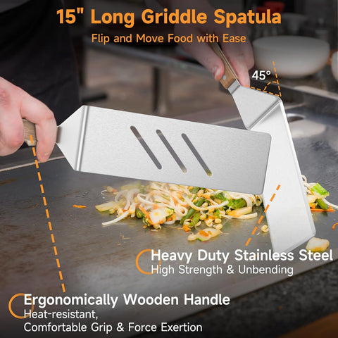 Image of Deluxe Griddle Accessories for Blackstone, 7 Pcs Griddle Spatula Set with Scraper, Squeeze Bottles and Egg Rings, Heat-Resistant and Heavy-Duty