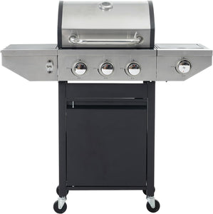 3-Burners Propane Gas Grill with Side Burner & Thermometer, 33950 BTU Output Stainless Steel Grill for Outdoor BBQ and Camping, Patio Backyard Barbecue(3 Burner+Side Burner)