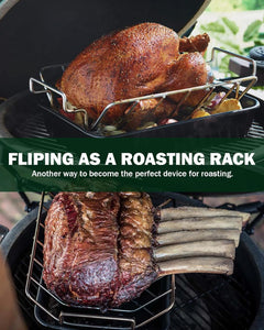 Replacement Large Green Egg Rib and Roast Racks for Smoking and Grilling - BBQ Rib Rack for Smoker, Turkey Roasting Rack Accessories, Dual-Purpose Stainless Roaster Rack Works for 18" or Larger Grills