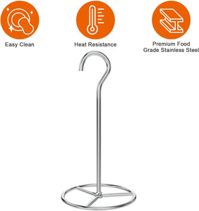 Vertical Skewer Turkey Fryer Stand Kit, Al Pastor Skewer with Removable Size Spikes (1 Base, 1 Skewers and 1 Chicken Hangers), Turkey Hanger Chicken Rack for Grill Meat, Stainless Steel