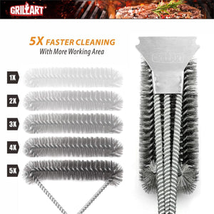 Grill Brush and Scraper with Deluxe Handle, Safe Wire Grill Brush BBQ Cleaning Brush Grill Grate Cleaner for Gas Infrared Charcoal Porcelain Grills, BR-8529