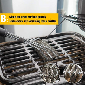 18-Inch Grill Brush Set (1 X Bristle Free Brush, 1 X Scraper Brush), BBQ Brush for Grill Cleaning, Outdoor Grill Cleaning Tools, Stainless Steel, 2 PCS