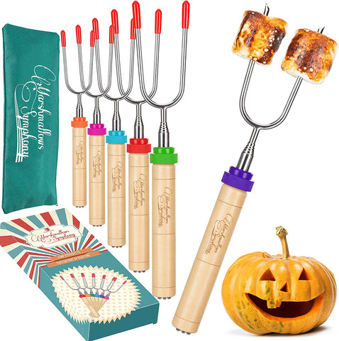 Image of CARPATHEN Marshmallow Roasting Sticks - Set of 6 Rotating Smores Sticks - Extra Long Telescoping Marshmallow Sticks for Fire Pit, Campfire & Bonfire - Camping Accessories & Kids Gifts for Halloween