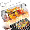 Rolling Grill Basket, Stainless Steel BBQ Rolling Grilling Baskets for Outdoor Grilling, Veggies,French Fries, Fish, Outdoor Grill Cooking Accessories (11.8In)