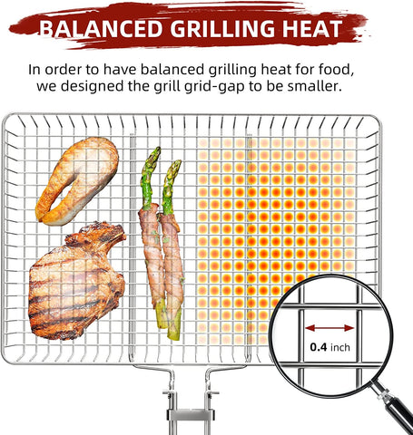 Image of CEBERVICE Grill Basket Extra Large, SUS304 Food Safe Stainless Steel, Portable Folding BBQ Outdoor Camping Grilling Rack for Fish, Vegetables, Shrimp, Barbeque Griller Cooking Accessories, Grilling Gifts for Men, Dad, Father, Husband