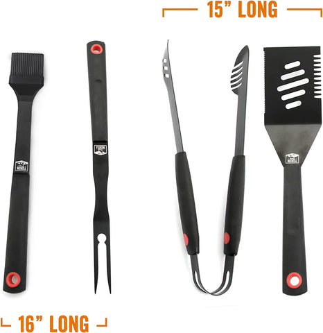 Image of ™ Heavy Duty 5 Piece Grilling Tools Set, Durable Stainless Steel BBQ Accessories, Long Handle 3 in 1 Spatula, Tongs, Brush, Grill Fork, Thick Grilling Gloves, Gift Set