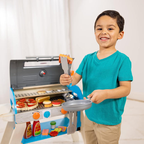 Image of Melissa & Doug Wooden Deluxe Barbecue Grill, Smoker and Pizza Oven Play Food Toy for Pretend Play Cooking for Kids
