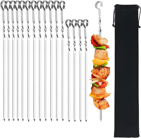 Image of Metal Kabob Skewers,Flat Skewers for Grilling(12Pcs 15 Inch and 4Pcs 13.5 Inch) BBQ Barbecue Skewer Stainless Steel Shish Kebob,Reusable Sticks Set for Grilling