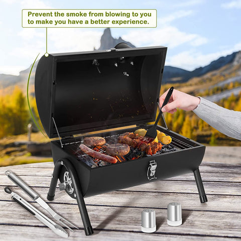 Image of Leonyo Portable Charcoal Grill Set of 12, Small BBQ Grill, Mini Tabletop Charcoal Grill with Barbecue Fork, Tongs, Compact Camping Grills for Outdoor RV Traveling Picnic, Patio, Backyard, Beach