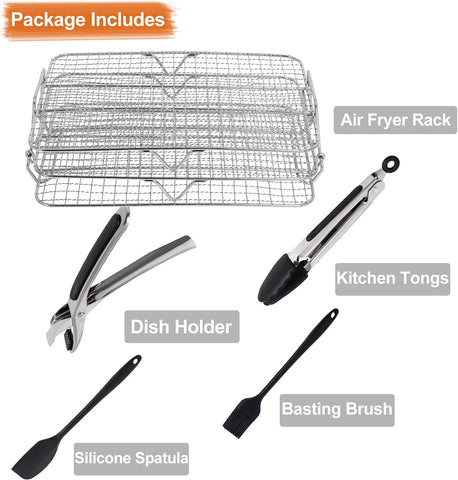Image of Air Fryer Rack Compatible with Ninja Foodi Grill XL Air Fryer FG551 IG601 IG651 Air Fryer Indoor Grill， Come with Basting Brush, Spatula and Kitchen Tongs
