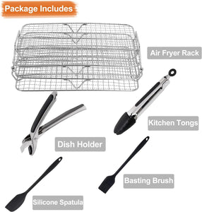 Air Fryer Rack Compatible with Ninja Foodi Grill XL Air Fryer FG551 IG601 IG651 Air Fryer Indoor Grill， Come with Basting Brush, Spatula and Kitchen Tongs