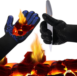 BBQ Oven Glove - Grilling Gloves Heat and Flame Protection Resistant 1472℉ Silicone Non - Extended Wrist for Additional Safety - Ideal for Outdoor Cooking, Grilling, Barbeque - Women/Men Dad for Gifts