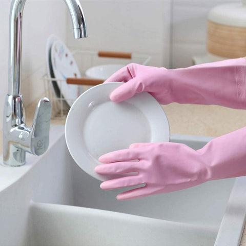 Image of Household Cleaning Gloves - 2 Pairs Reusable Kitchen Dishwashing Gloves with Latex Free, Cotton Lining, Waterproof, Non-Slip, Ideal for Dishes, Household Chores, and Gardening (Medium)