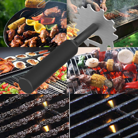 Image of Grill Scraper Stainless Steel Barbecue Grill Grate Cleaner Unique Handle Design  Cleaning Tools Safer than Wire Brush Works with Most Grill Grates (Black)