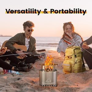 QUIXOTECAMP Smokeless Fire Pit Full Stainless Steel with Top Bracket, Fire Mat, BBQ Forks, Fueled by Wood Pellets, Wood or Charcoal, Outdoor Camping, Warming,Picnics.7.1 * 9.5 in 2.78 Lbs. (Silver)