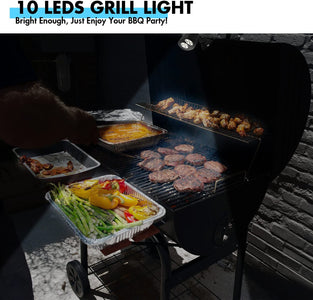 Barbecue Grill Light - 10 Super Bright LED Lights - Support 360° Rotation for BBQ Screw Clamp Outdoor - Durable, Water & Heat-Resistant with Sturdy Clamp Mount Fits Most Grill Handle