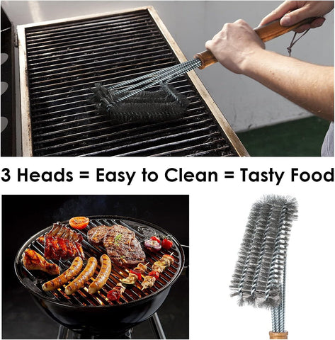 Image of All Angles BBQ Grill Brush for Outdoor Grill – Cleans All Angles, Large Wooden Handle, and Stainless Steel Bristles - BBQ Brush for Grill Cleaning – Grill Cleaner Brush Safe for BBQ and Grill