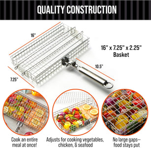 Adjustable Grill Basket with Removable Handle - Grill Baskets for Outdoor Grill BBQ Accessories .Grill Nets, Grilling Accessories. Grill Basket for Veggies, Grilling Baskets for Outdoor Grilling, Fish Grilling Rack for Grill, Fish Grill Basket Braize