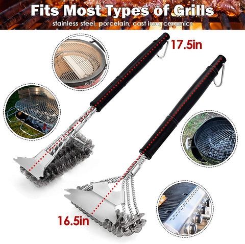 Image of Grill Brush 2 PCS, Hasteel 17.5” & 16.5” Safe BBQ Grill Brush and Scraper, BBQ Accessories Cleaner with Wire Bristle Free Perfect for Gas Grill/Charbroil/Steel Cooking Grates, Grill Cleaning Gift