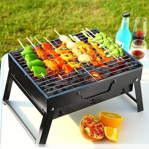 Image of Folding Portable Barbecue Charcoal Grill, Barbecue Desk Tabletop Outdoor Stainless Steel Smoker BBQ for Outdoor Cooking Camping Picnics Beach