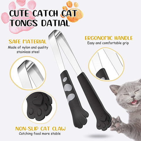 Image of Cat Tongs 7 Inch Food Clips Kitchen Tongs Cat Paw Shape Tongs Stainless Steel Cooking Tongs for BBQ Cooking Grilling Sweets, Sugar (2, Black)