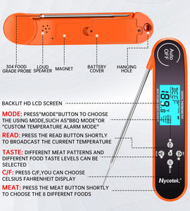 Digital Cooking Thermometer, Accurate & Waterproof Instant Read Meat Thermometer with Backlit, Calibration, Probe, Food Thermometer for Kitchen, Grilling, Candy, BBQ, Oil Fry, Baking and More