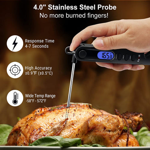 Image of Famili Instant Read Meat Thermometer for Cooking and Grilling, Kitchen Gadgets, Ultra Fast Thermometer with Backlight, Magnet, Calibration, and Foldable Probe for Kitchen, Outdoor Grilling and BBQ