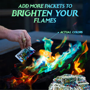 Enchanted Flames Pack of 12 Fire Changing Color Packets for Campfires, Fire Pits, and Outdoor Wood Fireplaces, Longer Lasting Burn Time, Safe and Non-Toxic