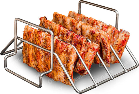 Image of Replacement Rib and Roasting Rack for Big Green Egg, Turkey Roaster Rack - Stainless Steel Rib Racks for Grilling and Smoking, Holds up to 4 Racks of Ribs, BBQ, Smoker, Kamado Grill Accessories, Small