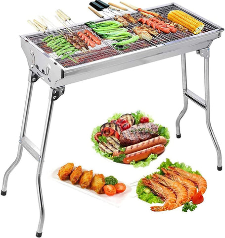 Image of Charcoal Grill, Barbecue Grill Stainless Steel BBQ Smoker Barbecue Folding Portable for Outdoor Cooking Camping Hiking Picnics Backpacking Large