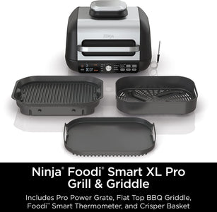 IG651 Foodi Smart XL Pro 7-In-1 Indoor Grill/Griddle Combo, Use Opened or Closed, Air Fry, Dehydrate & More, Pro Power Grate, Flat Top, Crisper, Smart Thermometer, Black